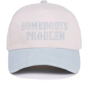 Somebody’s Problem Trucker Hat | White & Light Blue Embroidered Cap